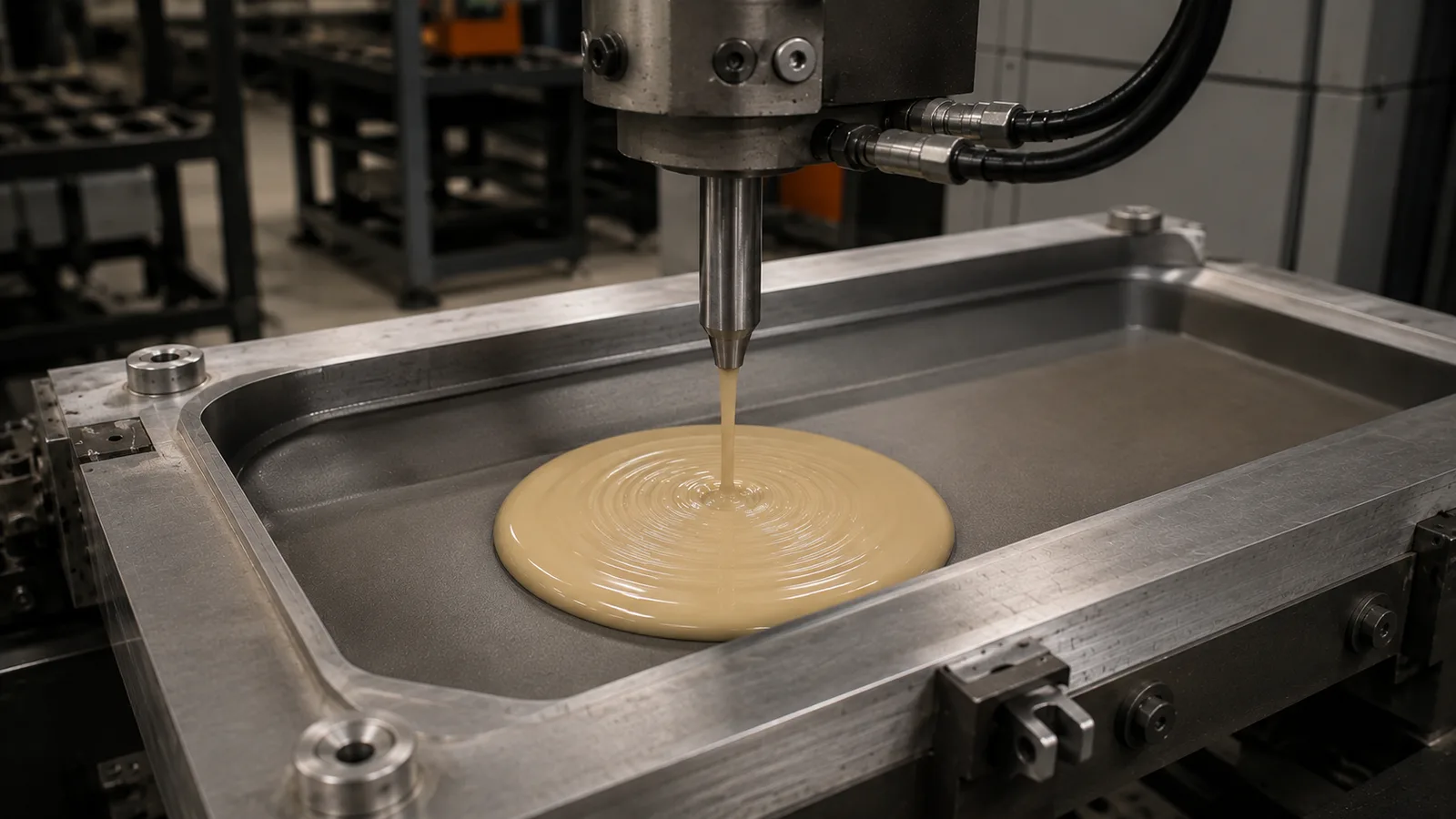 Pouring PUR mixture into aluminum mold